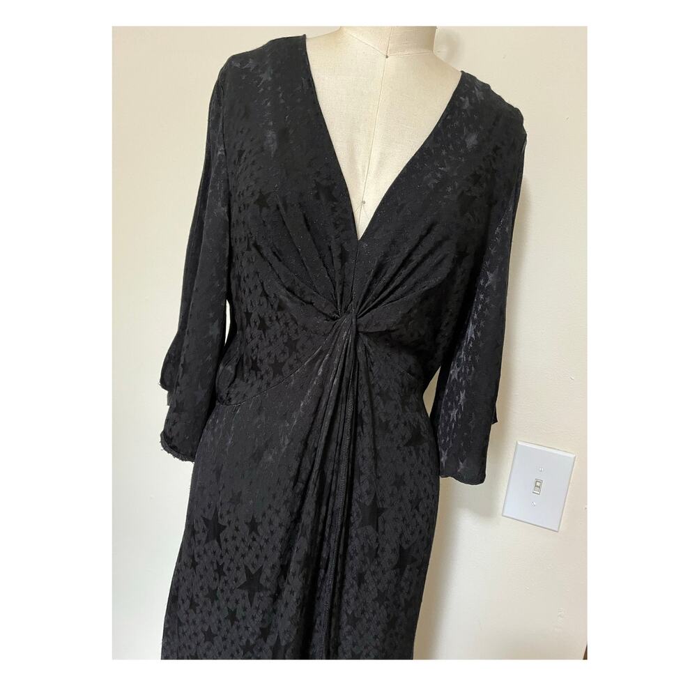 Miss Selfridge 10 Black Star Midi Dress Bell Sleeve Whimsigoth Witchy Dark Fairy